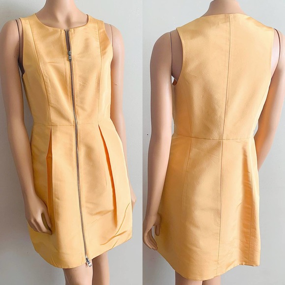 Tibi Dresses & Skirts - Tibi Marigold Yellow Silk Zip Front Pleated Dress, Size 8